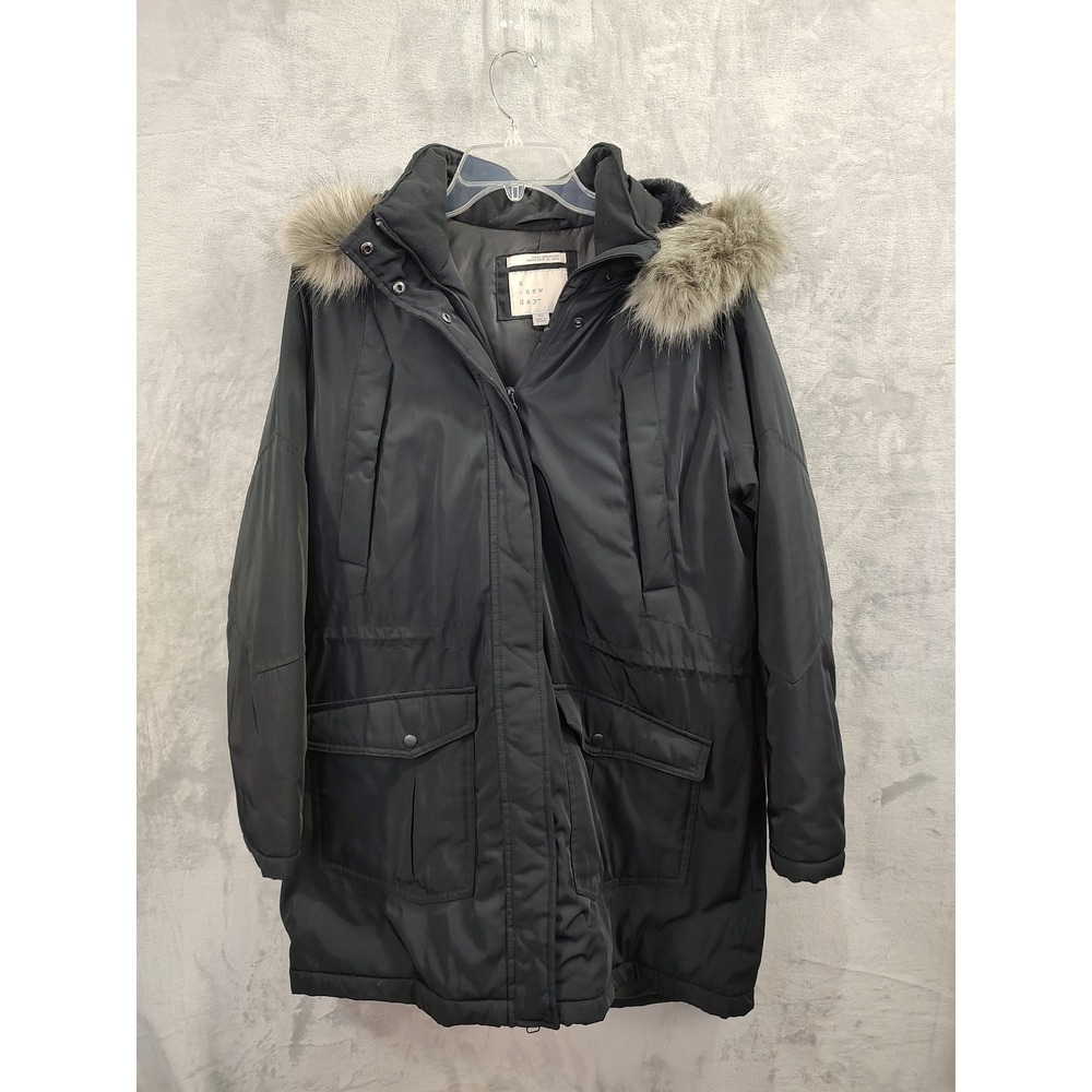 A New Day Womens XL Black Water Resistant Faux Fur Hooded Parka Jacket